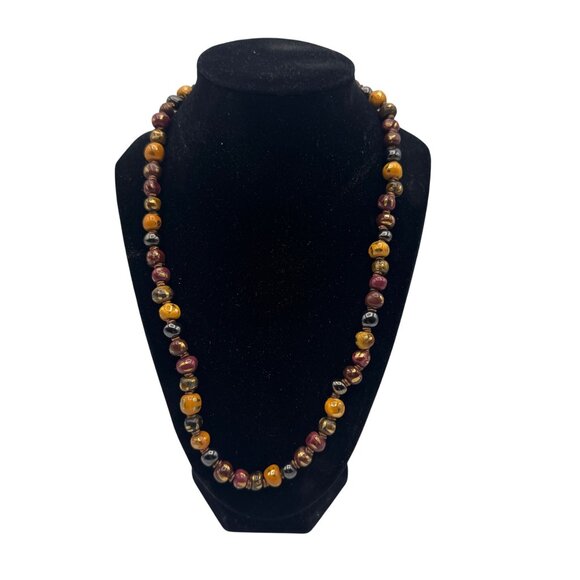Unbranded Jewel Tone Beaded Necklace Multicolor Ceramic Beads 20 in. - Picture 1 of 10